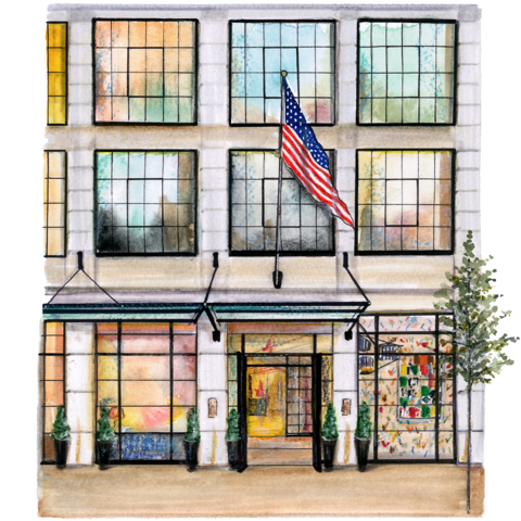 A watercolor-style illustration of The Whitby Hotel New York exterior.