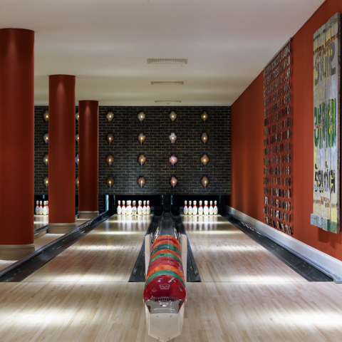 Close shot of a Croc Bowling Alley at Ham Yard Hotel