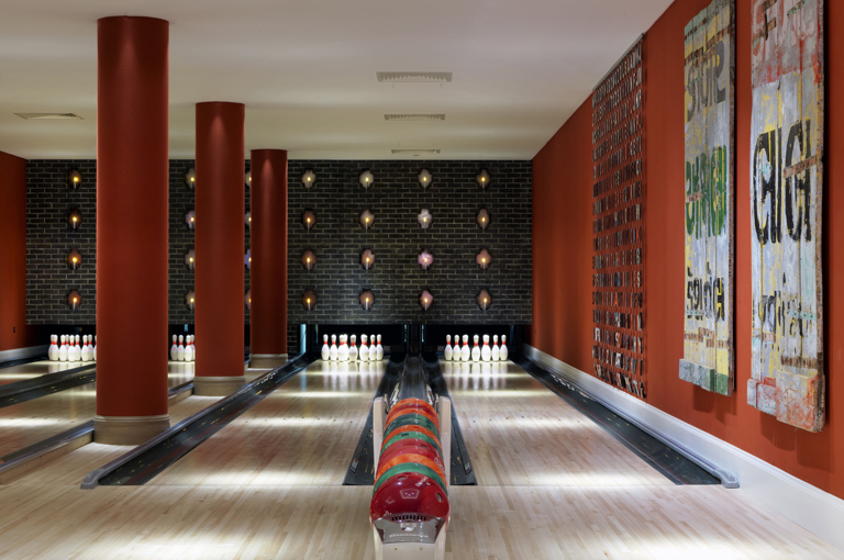 Close shot of a Croc Bowling Alley at Ham Yard Hotel