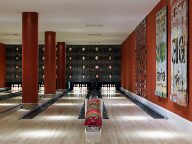 Close shot of a Croc Bowling Alley at Ham Yard Hotel
