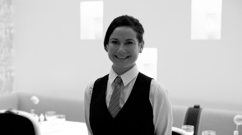 Black and white image of a waitress