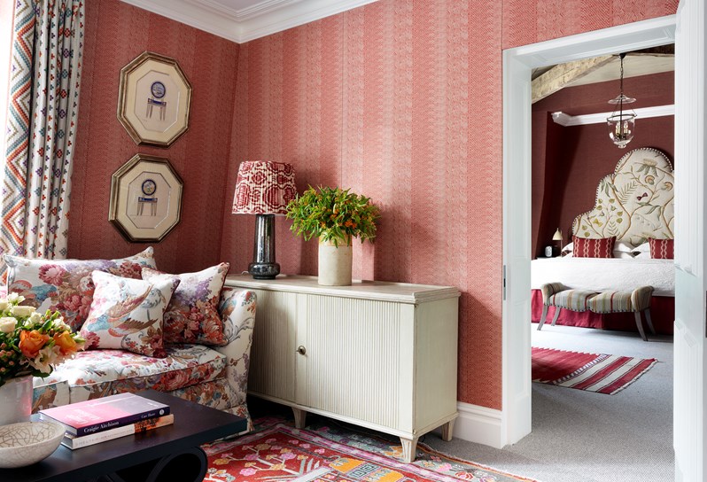 A view through from the living space through to the bedroom in the two bed terrace suite at Covent Garden Hotel