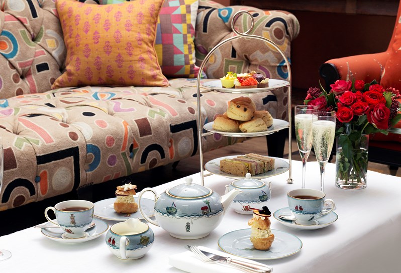 Afternoon Tea on Sailor's Farewell China in the Drawing Room at Ham Yard Hotel
