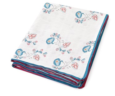 Psycho Sprig Tropical blue & Loom Weave Green throw folded, showing psycho sprig side
