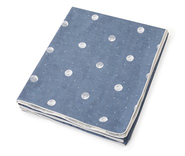 Over the moon navy and loom weave indigo throw folded showing over the moon navy blue side