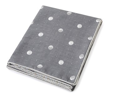 Over the moon charcoal and criss cross natural throw folded, showing over the moon side