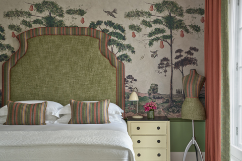 Close front on shot of the bed in Luxury Junior Suite 106 at Haymarket Hotel