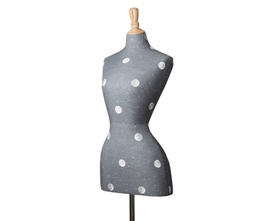 Side view of Mannequin bust showing Kit Kemp's Over the Moon in Charcoal grey