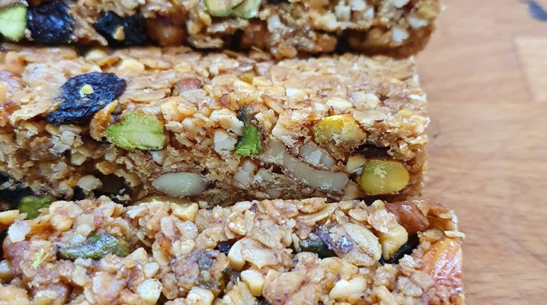 stack of fruit and nut granola bars