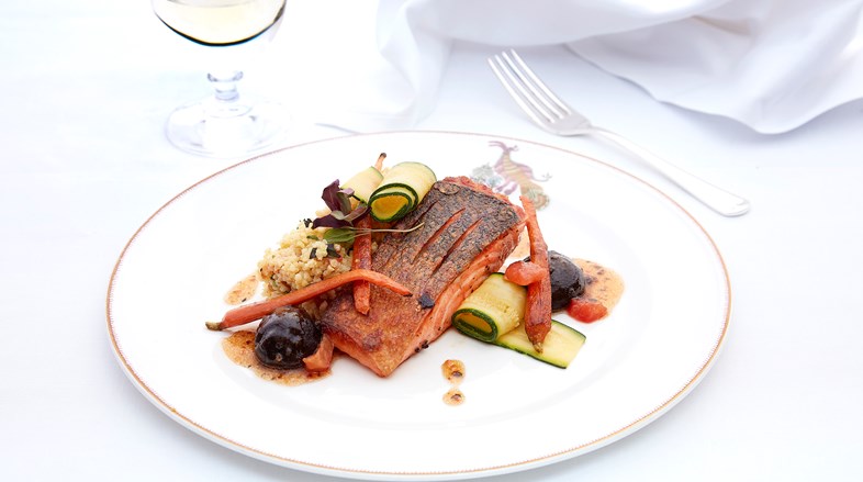 pan roasted salmon with couscous and vegetables