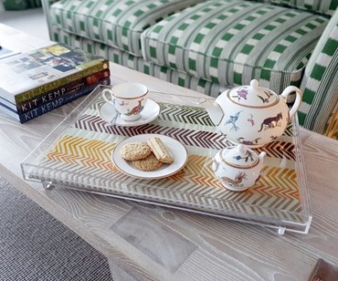 Bookend trays within a bedroom