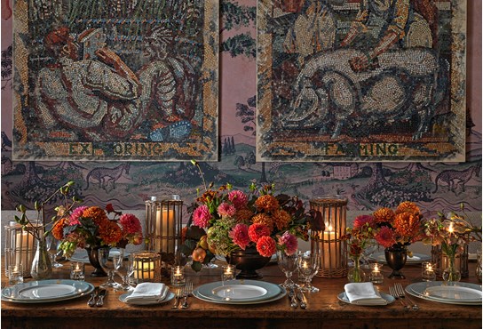 The Anrep Room at The Whitby Hotel, gorgeously set up with floral decoration for a dinner party