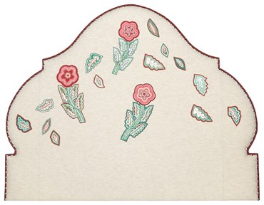 Onion shaped headboard in cream boiled wool with silk flowers