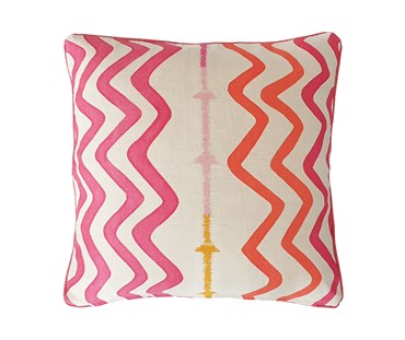 Cushion made with Rick Rack Fabric - large pink wavy lines with pink piping