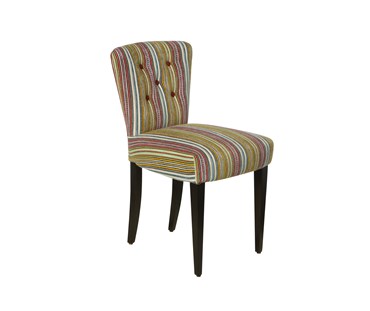 Franky chair made in Kit's Live it up Lime fabric with a raspberry pipe and button detail - front side view