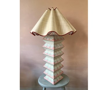 Zig Zag lamp base painted with a retro green design