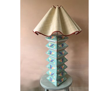 Zig Zag lamp base painted with a retro Turquoise design