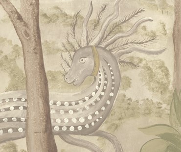 A3 crop of the wallpaper showing a tree with a mythical creature looking out from behind