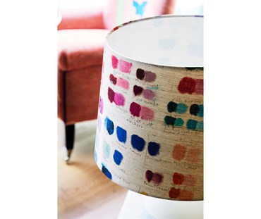 Close up of the lampshade - created by the Kit Kemp Design Studio using a John Derian Mixed Tones Fabric