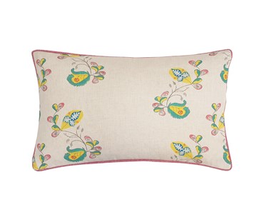 Shop Kit Kemp cushion in Andrew Martin's Psycho Sprig Tropical Yellow fabric and pink contrast fabric