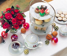 Afternoon tea with mince pies and a selection of festive cakes