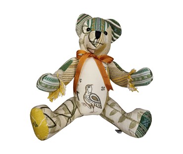Patchwork large bear with Wee Beasties fabric and various other matching in yellow, cream and green colourways