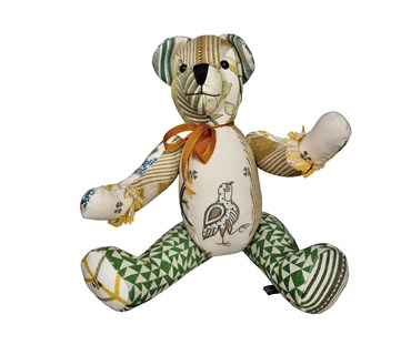 Patchwork large bear with Wee Beasties fabric and various other matching in yellow, cream and green colourways