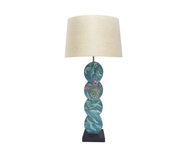 Disc lamp painted by Melissa White in the Papillon design