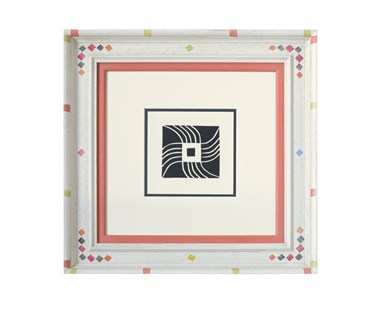 Black & White linocuts by Breon O’Casey
Funky Kit Kemp-esque painted frame; off-white mount