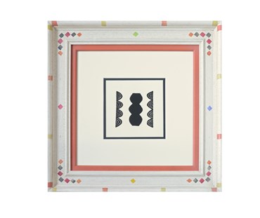 Black & White linocuts by Breon O’Casey
Funky Kit Kemp-esque painted frame; off-white mount