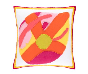 A handmade art piece, infused with expert hand appliqué and embroidery, an accent pillow that feels like something so much more, a signature aesthetic and distinctive sense of color shines through in each iteration of this kinetic, abstract design. Evoking the shifting patterns and reflective surface of a lily pond, each pillow tells the story of refracted light on water.