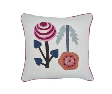 Makoto cushions in plain linen fabric with a flower design