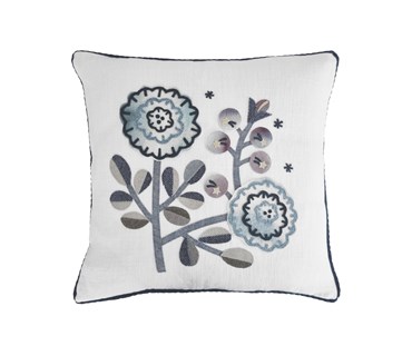 Makoto cushions in plain linen fabric with a flower design