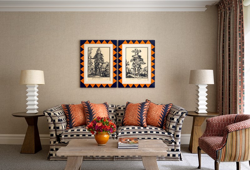 A seating area of a Luxury Junior Suite at Ham Yard Hotel
