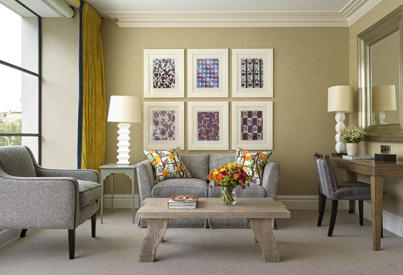 A seating area in a Luxury Junior Terrace Suite at Ham Yard Hotel