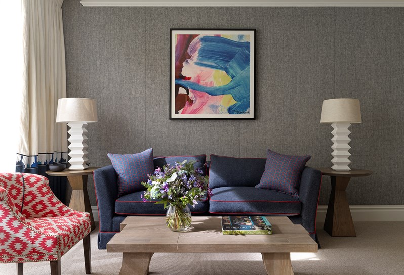A seating area of a Luxury Junior Suite at Ham Yard Hotel