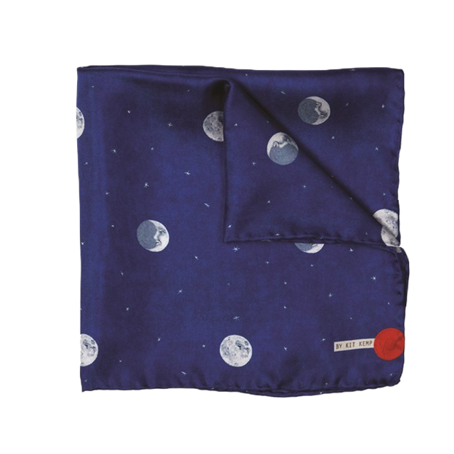 Over The Moon Silk Pocket Square in blue from Shop Kit Kemp