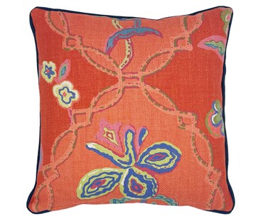 Our Chain stitch orange cushion is a special edition print coloured in collaboration with Kit Kemp. This grand scale floral design is printed on heavy weight ‘double cloth’. This colourway is a lovely warm orange, with lime green flowers and splashes of blues, red and pink.
Content : 55% linen/45% cotton
Size: 50x50cm/18.5x18.5in"
Cushion are delivered in the UK, with a feather filler