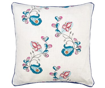 Our Pyscho Sprig Cushion in blue is one of Kit's Most recognised prints,made in collaboration with Andrew Martin, it’s floral sprigs curl playfully along the fabric, in pinks and blues on a white linen ground, and adds a touch of spring to any room.