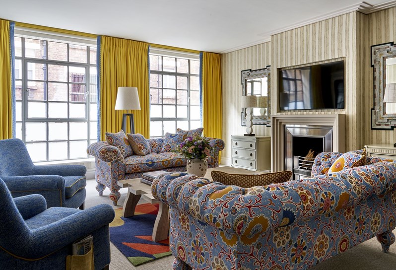 The living room in The Richmond Suite at The Soho Hotel