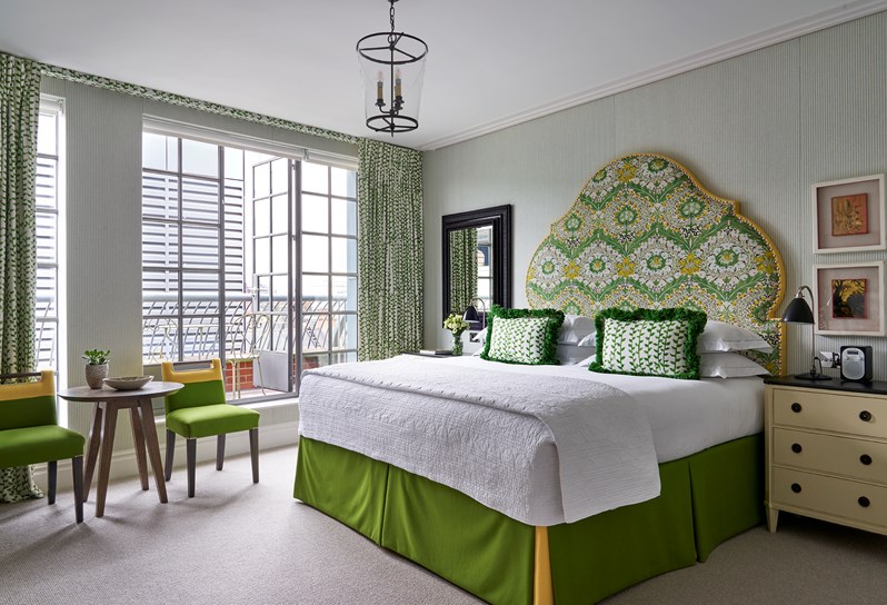 The bedroom of a Deluxe Terrace at The Soho Hotel