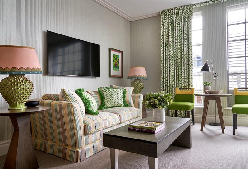 The bedroom of a Deluxe Terrace at The Soho Hotel