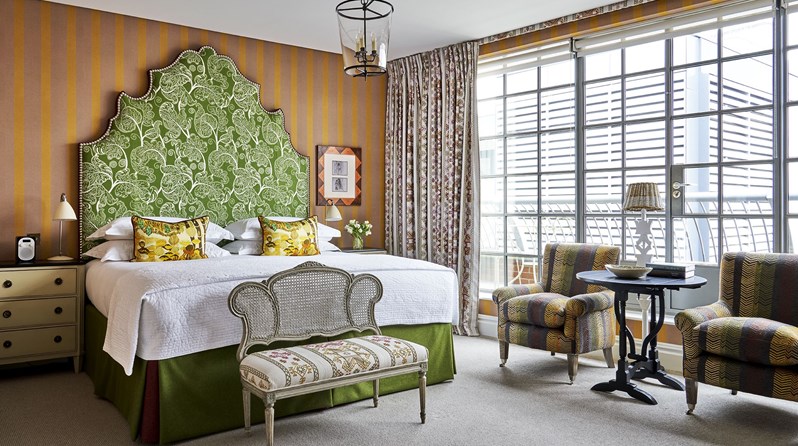 The bedroom of a Deluxe Terrace at The Soho Hotel