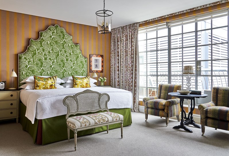 The bedroom of a Deluxe Terrace at The Soho Hotel