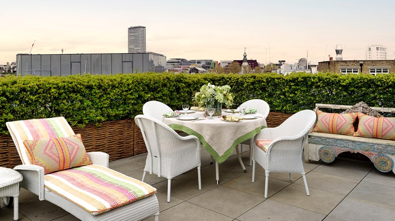 The outdoor terrace of Residence 24 at One Denman Place