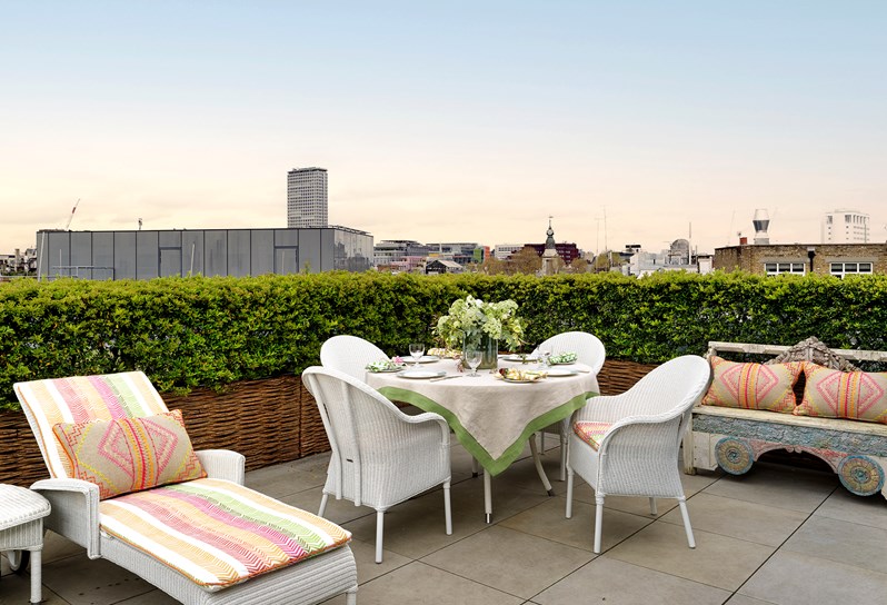 The outdoor terrace of Residence 24 at One Denman Place