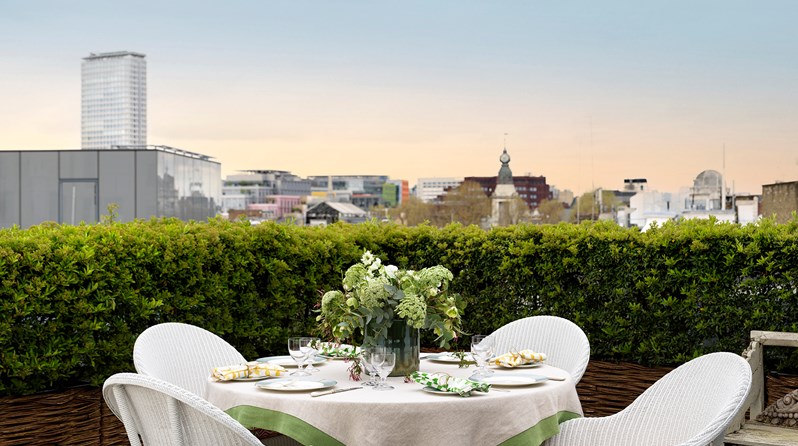 The outdoor terrace of Residence 24 at One Denman Place