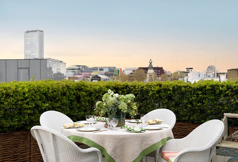 The outdoor terrace of Residence 24 at One Denman Place