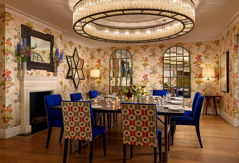 The Fortune private events room at Covent Garden Hotel setup in a dinner style