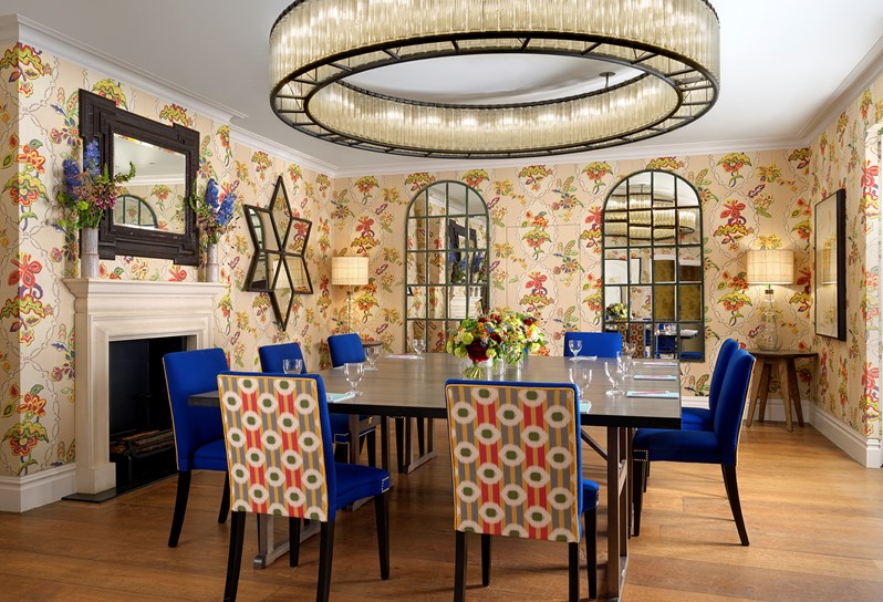 The Fortune private events room at Covent Garden Hotel setup in a meeting style